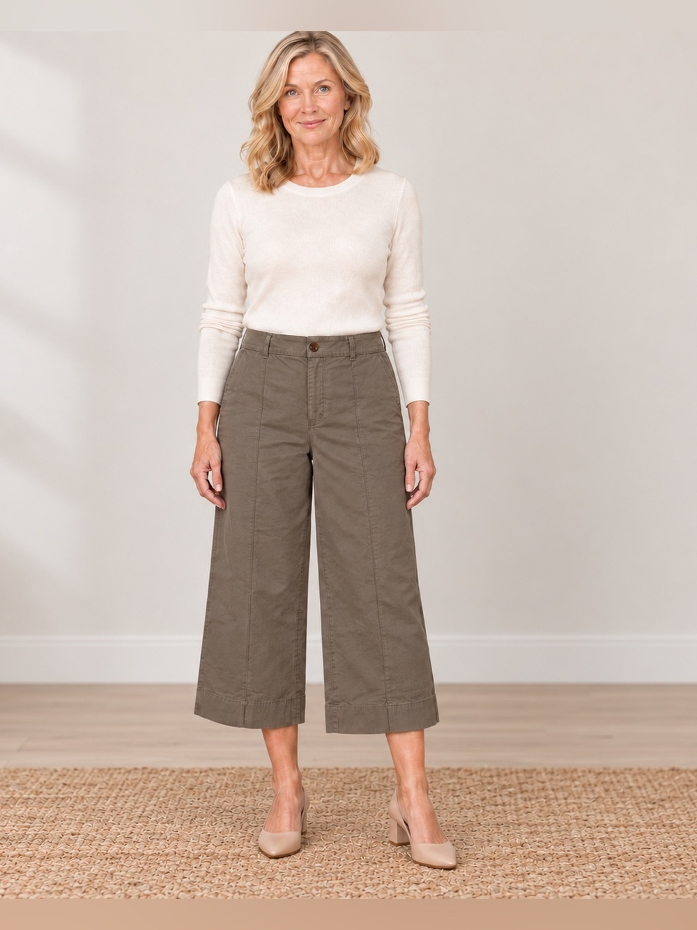 Lauren Ralph Lauren Wide Leg Cropped Pants Taupe Khaki Stretch Size 8